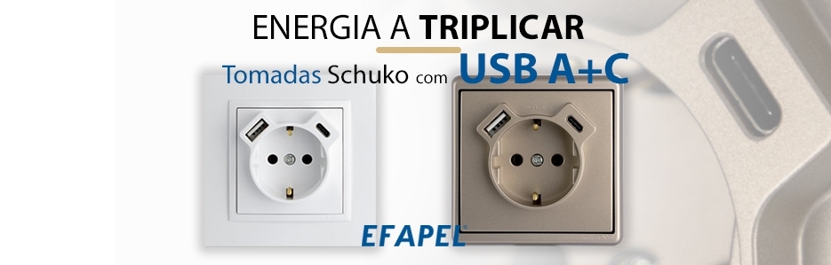 Tomada Schuko com USB A+C da Efapel