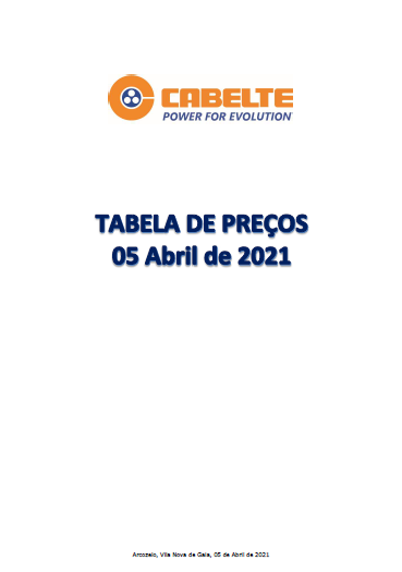 Tabela de Preços 2021